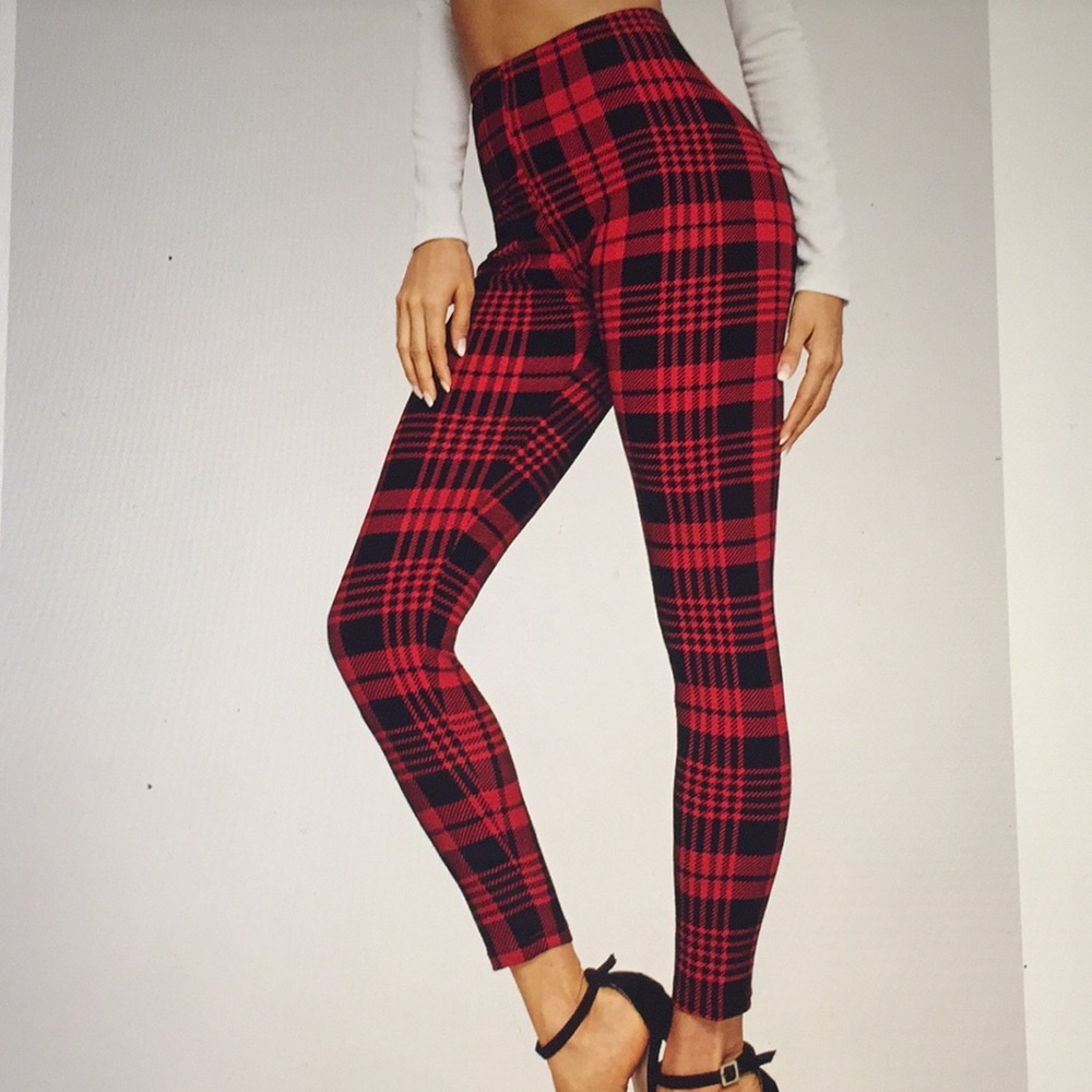 🌺SEXY RED PLAID SKINNY LEGGINGS